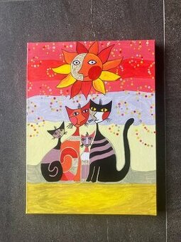 Rosina mačky obraz originál maľba