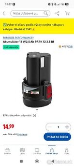 Predám parkside akú batériu 12v 2,5Ah