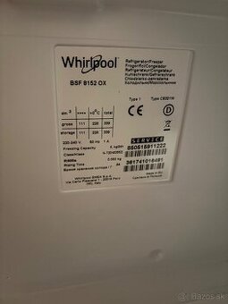 Predám Chladničku s mrazničkou Whirlpool BSF 8152 OX