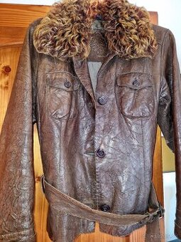 kožena bunda L s perzianovym golierom