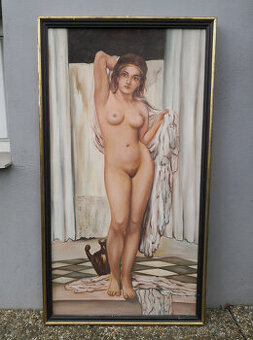 Starý obraz olejomaľba akt ženy 55x101cm