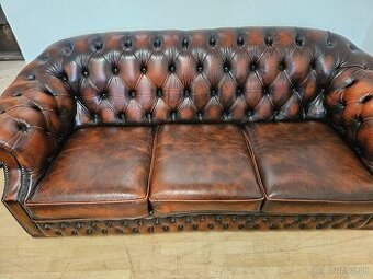 CHESTERFIELD ŠTÝL,HRUBO-KOŽENÁ SEDAČKA/PEKNÁ/3+2+1
