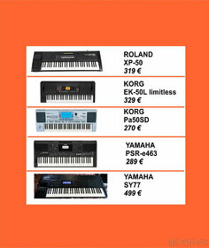 Korg EK50L, Pa50SD, Roland XP50, Yamaha PSR e463, SY77