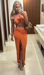 Oranžový komplet set sada top tričko sukňa - 1