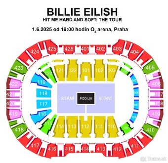 1 lístok na státie/sedenie Billie Eilish Praha