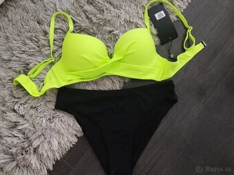 Dvojdielne plavky push up. S/36 neón žltá + čierna