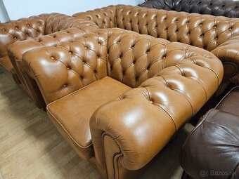 CHESTERFIELD ŠTÝL,TOP STAV,BLEDO HNEDÁ 3+1+1