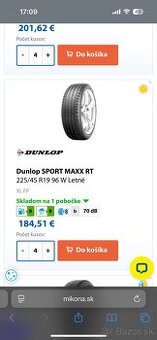 225/45 r19 Dunlop sport maxx rt