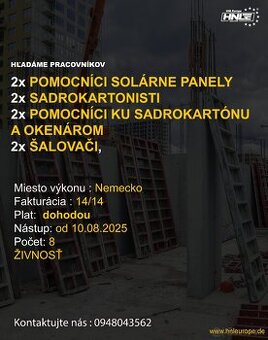 HĽADÁME PRACOVNÍKOV DO NEMECKA