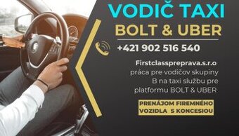PRÁCA - vodič taxislužby BOLT/UBER - KOŠICE