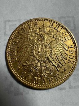 Predam zlatu mincu Baden Friedrich I. 10 Mark 1902 G