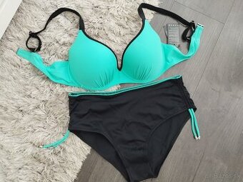 Dvojdielne plavky pre plnoštíhle. XL,4XL,5XL. Mätovo čierne