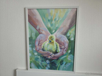 Akryl na akvarelovom papieri, ramik 30x40cm, motív : Káčatko