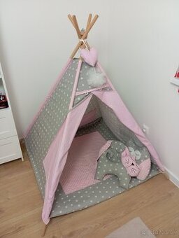 Detský teepee stan Zvieratká ružová