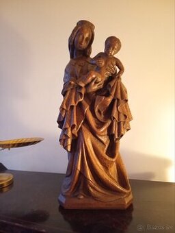 Stará z dreva vyrezávaná Madona s dieťaťom 50 cm