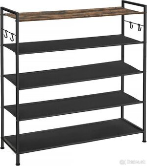 SONGMICS 5-poschodový botník – rustic brown/black, nový