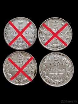 Strieborné 20,15, 10 a vzácne 5 Kopejky STAV