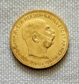 Zlatá rakúska 20 koruna FJI, 1910 bz, lepší ročník
