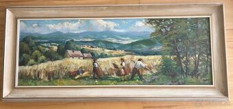 Obraz Žně Vysočina, olejomalba 62x140