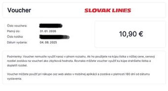 Predám 2ks VOUCHER SLOVAK LINES v hodnote 21,80 € za 17,00 €