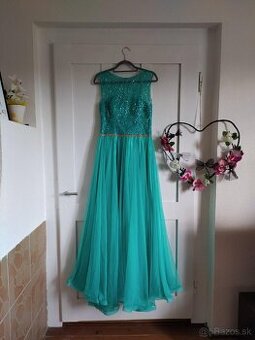 Dámske dlhé tyrkysové spoločenské šaty