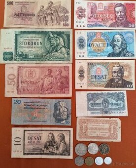 ZOSTAVA STARÝCH ČESKOSLOVENSKÝCH_BANKOVIEK a MINCÍ SR
