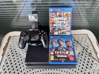 Playstation 4 Slim, 1 Ovládač, Nabíjačka, 2 Hry