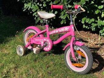 detský bicyklík 12-ka s pomoc. kolieskami ružový
