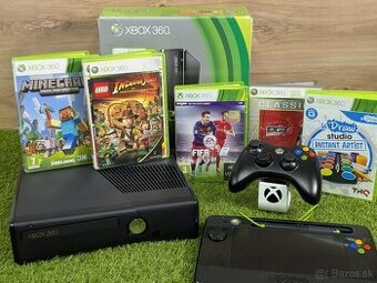 Xbox 360 Slim/E, 1 ovládač, 5 hier a tablet na kreslenie