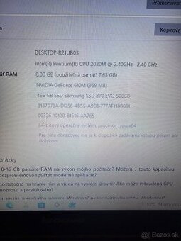 Lenovo B590  15,6 palcovy CPU intel 2020m,8gb ram,500ssd