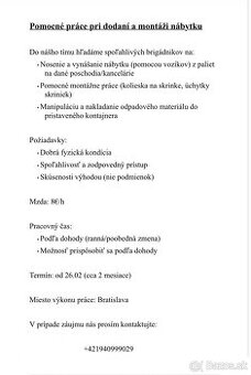 Pomocné práce pri dodaní a montáži nábytku - Bratislava