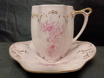 CHODOV, LUXUSNÝ, RUŽOVÝ PORCELÁN, ŠÁLKA S PODŠÁLKOM, ZNAČENÝ