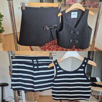 Zara eleg.set skort a vesta 134cm a pásikovy modrý set 131cm