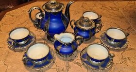 Postriebrená starožitná porcelánová čajová súprava Bavaria