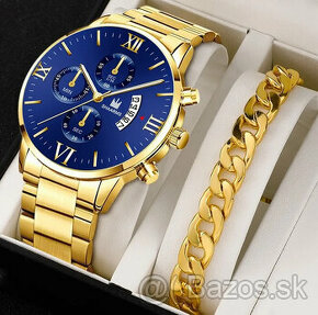 (IHNEĎ) SET Deyros, hodinka + náramok, modro-zlatý