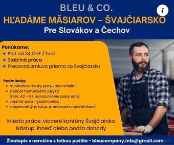 HĽADÁME MÄSIAROV – PRÁCA VO ŠVAJČIARSKU