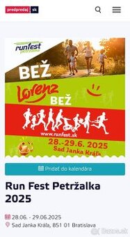 Predám štartovné na Runfest.sk v Sade Janka Kráľa v Bratisla