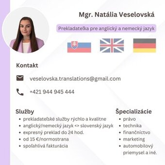 Prekladateľské služby – anglický a nemecký jazyk