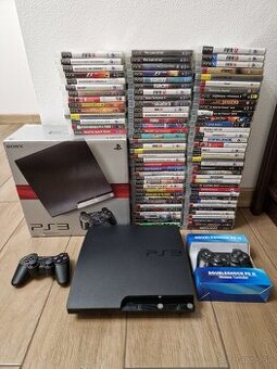PlayStation 3 Slim 250GB + 2 ovládač a 89 hier