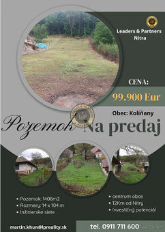 Na predaj stavebný pozemok v obci Kolíňany 1420 m2