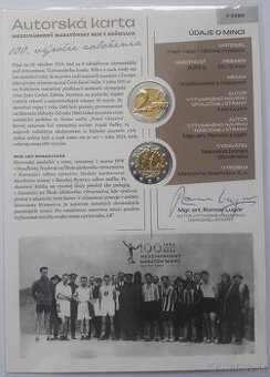 Autorská karta k 2€ minci medzinárodný maratón mieru