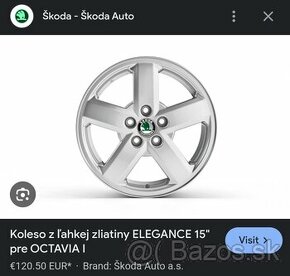 Hliníkové disky Škoda Octavia R15 original+ letné pneu