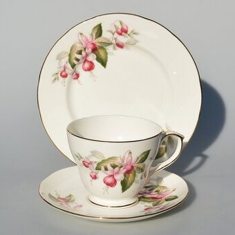 Starožitný porcelánový trojset  a džbánik - Fuchsia