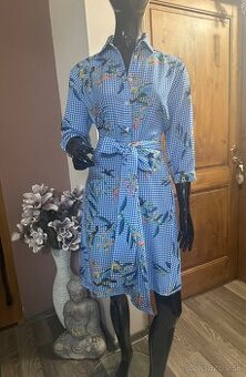 Kockované košeľové šaty s hrubým pásom Chantall