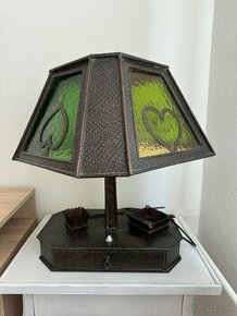 Predám starožitnú medenú pokrovú lampu so stolíkom - 1