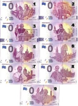 Sada 0 euro bankovka - SADA 9 ks - PÁPEŽOV.