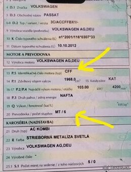predám MOTOR CFF Volkswagen Passat B7 2.0 TDi 2013 PREVODOVK