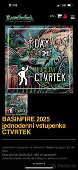 1-dňová vstupenka na Basinfire festival (štvrtok)