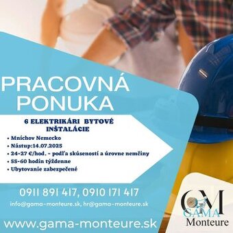 Hľadáme troch elektrikárov na bytové elektroinštalácie