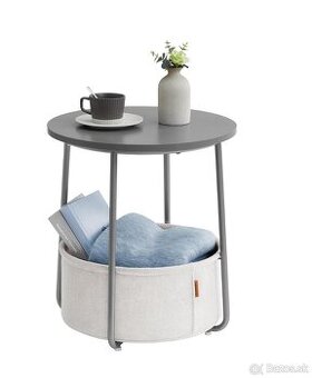 VASAGLE okrúhly príručný stolík – cementovo sivý/biely, nový